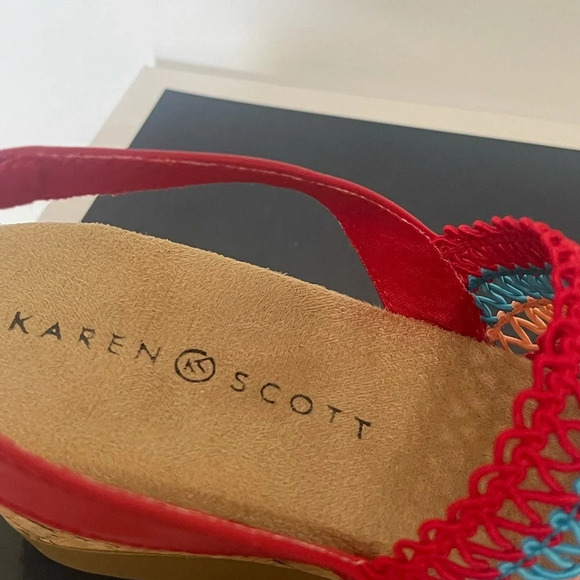 KAREN SCOTT Womens Cushioned Wedge Slip On Slingback sandals sz 9 red blue pink - Picture 4 of 14